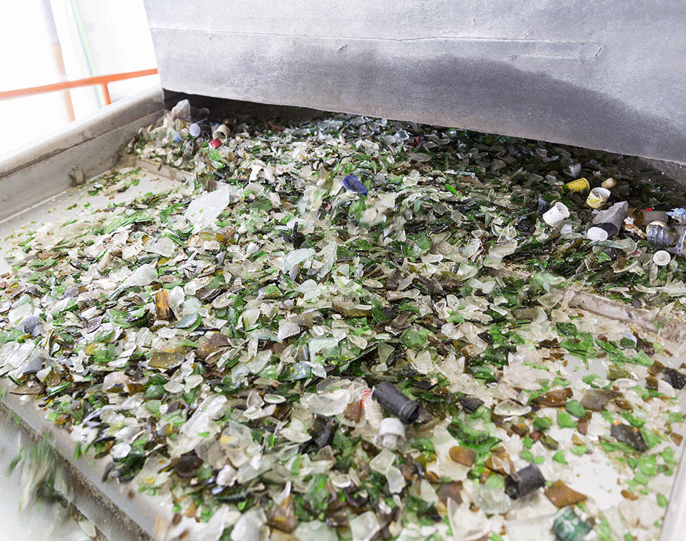 crushed glass on machine